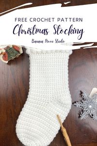 Simple and elegant white crochet stocking pattern from Banana Moon Studio. The pattern is written in standard US terms. Crochet this simple stocking to hang by the fireplace as part of your holiday decor. Would look beautiful with farmhouse or boho decor.