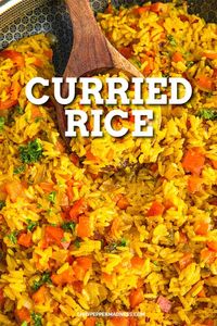 This quick and easy curried rice recipe is huge on curry flavor, done in under 30 minutes, the perfect spicy and comforting side dish or main dish.