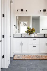 Orange Runner on Dark Gray Bath Floor Tiles - Traditional - Bathroom