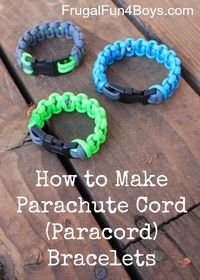 How to Make Parachute Cord (Paracord) Bracelets.  These are super popular right now!  They're easy to make, and my boys were happy that we could make them smaller than the ones in stores so that they would actually fit.