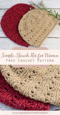 This super easy free crochet pattern produces a stylish women’s slouch hat that is comfortable to wear. The simple stitches give a subtle texture to this beautiful DIY slouchy beanie that comes in two different styles. #freecrochethatpatterns #crochethatpatternsforwomen #freecrochetpatternsforwomen #freecrochetslouchhatpatterns #crochetslouchybeaniepatterns #freecrochetpatterns #kirstenhollowaydesigns