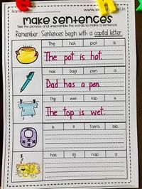 A pack of 13 'Build the sentence' worksheets focusing on short vowel words. The words need to be unscrambled to form a sentence. These worksheets are also helpful in understanding basic punctuation.These 13 worksheets consist of CVC words a e i o u worksheets. Each worksheet has 5 sentences which the child has to write in a three-lined writing space.