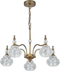 ZILANL Vintage 5 Lights Gold Glass Pendant Lighting Rustic Style Chandelier Matte Brushed Antique Brass Finish with Crystal Glass Shade for Kitchen Island