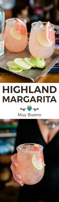 The combination of tequila blanco, freshly squeezed grapefruit juice and lime juice, and agave nectar, is sweet, tart, and just a touch savory. #highlandmargarita #margarita #mexicanrecipe #mexican #drink #cocktail #margaritarecipe | muybuenocookbook.com via @muybueno