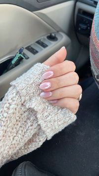 pink chrome short almond nails