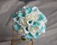 Teal Wedding Bouquets, Real Touch Flowers, Calla Lily, Ivory Roses, Tiger Lilies, Customize Your Pakcage - Etsy