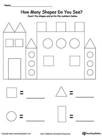 Recognize And Count The Shapes In The Castle: Practice recognizing and counting basic shapes with My Teaching Station "Recognize And Count The Shapes In The Castle" printable worksheet.