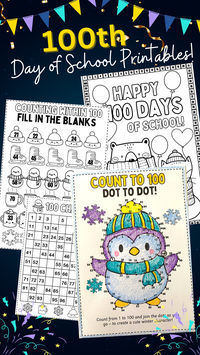 This collection of worksheets includes 6 different fun activities for students reaching their 100th day of school. The set focuses on counting to 100 but covers a range of abilities and includes simple coloring, a dot to dot, mazes, addition within 10, identifying the number 100 and completing a 100 chart. Lots of cute coloring for your kindergarteners in a cute winter theme! Kindergarten count to 100 worksheets. 100th day of school activity ideas.