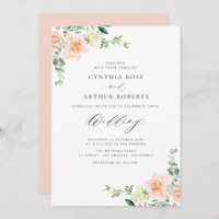 A floral design with painted peach and white roses. The color and text can be edited to match your wedding theme. You can change the text size,font and placement.