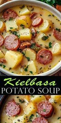 Whip up this delicious Kielbasa Potato Soup in no time! 🥘 A creamy, hearty meal that's perfect for family dinners or meal prep. Warm, filling, and oh-so-tasty! 🥔🥓 #HeartySoups #KielbasaRecipes #QuickAndEasyMeals