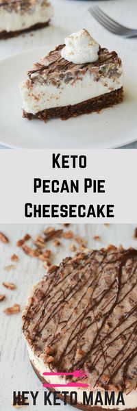 This Keto Pecan Pie Cheesecake is PERFECT for the Holiday Season. It's so delectable your non-low carb loved ones will never know the keto difference! | heyketomama.com via @heyketomama