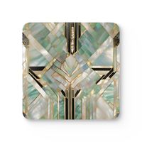 Introducing our Art Deco Gold Coaster Set, a perfect addition to your home decor. Inspired by the glamour of Old Hollywood, these coasters feature a stunning gold and green geometric design. With their elegant and decorative appeal, they not only protect your surfaces but also add a touch of sophistication to any room. Elevate your entertaining experience with this timeless and stylish accessory. .: High-gloss MDF top .: Cork back to prevent sliding .: 0.16" (0.4cm) thick  .: 4-piece set .: One