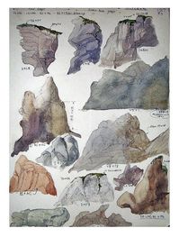 Vintage watercolor study of rock mounds. ca 1940-1970.