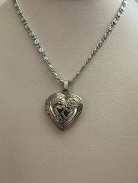 Vintage MCM Silvertone Double Heart Design & Flower Locket Pendant Necklace | eBay