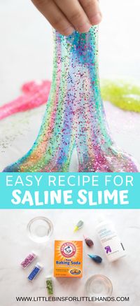 Looking for a fun new slime recipe? This easy DIY activity is perfect or kids of all ages! This saline slime recipe has a different texture to its glue based cousin and is definitely worth a try! DIY saline slime is fun, easy, and includes a step by step how to make instruction guide! Check it out now! #slimerecipes #DIY #slime