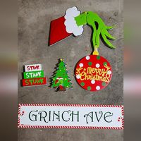 Grinch Ave Sign, Is In Brand New Condition Made Of Metal. See Pictures For Visibility On How It Would Look On Your Tree. Grinch Stealing Ornament Sign, Made Of Thick Cardboard With Green Ornament Attachment, In Excellent Condition, See Picture On Christmas Tree For Visibility. Two Small Grinch Themes Blocked Ornament. Can Be Used In A Tree, Or On Display On Any Table. Brand New Condition.