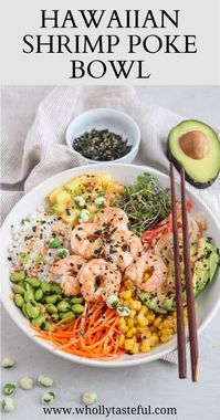 Crunchy and creamy Hawaiian Shrimp Poke Bowl is made with tender cooked shrimp, sweet fresh pineapple, crunchy veggies, creamy avocado and drizzled with the best spicy mayo sauce. It’s a perfect lunch or dinner for all sushi flavors’ fans!