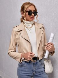 Lapel Neck Zip Up PU Leather Jacket | SHEIN USA