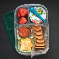 Homemade Lunchables are a big hit this week. Packed in @easylunchboxes are: strawberries, @motts applesauce, pepperoni, cheese and whole wheat crackers. Enjoy your Tuesday!