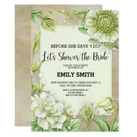 White Floral Greenery on Brown Bridal Shower Card