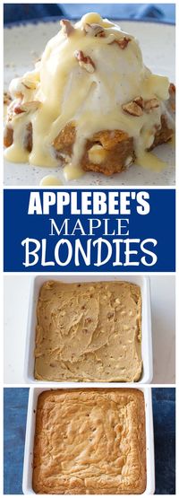 This Applebee's Blondie copycat is a melt-in-your-mouth blondie drizzled with a maple cream sauce. #applebees #copycat #blondie #maple