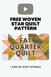 Make this easy woven star quilt using just half square triangles! This quilt pattern uses 4 fat quarters and 1 yard of background fabric making it the perfect stash busting quilt. Watch the step by step video tutorial and click to download the free quilt pattern!