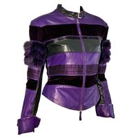 Gianfranco Ferrè F/W 2002 purple fox fur beaded leather jacket For Sale at 1stDibs