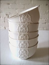 Crochet like designs on bowls. Trend Alert -Lace and Crochet {charming old-world decor embellishments} | The Keybunch Decor Blog