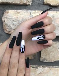 70+ Matte Black Coffin Nail Ideas, Matte Black Nails; Matte Nails; Coffin Nails,