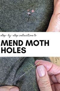 Illustrated, Step-by-Step Instructions Showing How to Mend Moth Holes in Clothes and Other Knit Items. The mended area will be virtually indetectably.