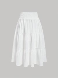 Plus Size White  Vacation Beach Wrap Skirt For Women White Casual   Woven Fabric Plain Layered/Tiered Non-Stretch  Women Plus Clothing, size features are:Bust: ,Length: ,Sleeve Length: