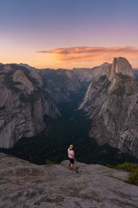 A stunning sunset taken at the top of Glacier Point overlooking Yosemite National Park in Northern California.