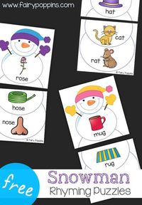 Free Snowman Rhyming Puzzles - Fairy Poppins