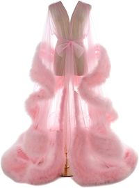 Amazon.com: Illusion Feather Bridal Robe Sexy Mesh Lingerie for Women Pink Maternity Robe for Photograpy Puffy Wedding Scarf Tulle Nightgown : Clothing, Shoes & Jewelry