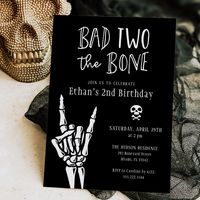 Bad two the bone-themed birthday invitations for a 2nd birthday party!