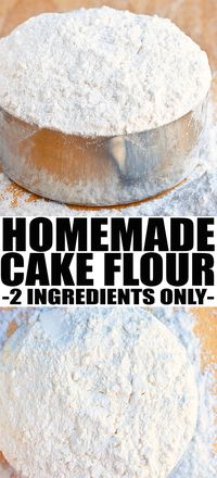 Learn how to make homemade CAKE FLOUR recipe with 2 ingredients. This quick and easy cake flour substitute is cheaper than buying it at stores and great in desserts, especially cakes and cupcakes. From cakewhiz.com #baking #bakinghacks #cakeflour #cake #bakingtips