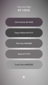 Tones Color Palette Dark Granite #51464E · Deep Pebble #474747 · Mid-Grey #6A6869 · Sable #777274 · Dusty Stone #9E9D9E · The muted depth of #51464e, reminiscent of a twilight sky, holds the promise of both mystery and quiet elegance. ·  #Color #ColorPalette #DarkGranite #DeepEarth #DuskStone #Hex #SlateAsh #TwilightBrown · Kid’s Pattern