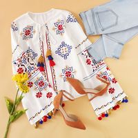 Bell Sleeve Tassel Detail Floral Blouse