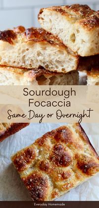 Make the best Sourdough Focaccia with this simple recipe! Using active starter or discard, this focaccia bread can be made the same day or overnight. With just 5 ingredients, it's easy to customize your toppings. Enjoy crispy, fluffy bread that's the perfect side dish for fall dinners and soup.