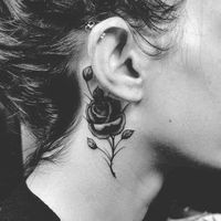 rose behind the ear tattoo.. I really like this! My middle name is Rose, so this seems like a good choice