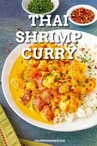 Thai Shrimp Curry Recipe - This Thai shrimp curry recipe is loaded with flavor, made with spicy curry paste, creamy coconut milk and succulent shrimp. Easy to make! Serve it with rice or noodles. It's a perfect weeknight meal. #Curry #CoconutCurry #EasyDinner