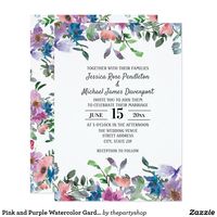 Pink and Purple Watercolor Garden Floral Wedding Invitation