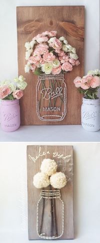 Craft a Mason Jar String Art with Wood, Yarn and Faux Flowers - 16 Picture Perfect Spring Decorations to Celebrate the Blissful Season