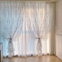 White Floral Pattern Sheer Curtain Romantic Embroidered Curtains With Ruffles Rod Pocket Lace Window Drapes for Bedroom - Etsy