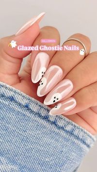 Jeanette Flores on Instagram: "Very classy, very demure Halloween nails ✨🩷✨  glazed ghostie nails for all my classy girlies!! 💅🏽   Had to give @nailartbysig’s viral ghost nails a cutesy glazed look!   Save & Share for Halloween nail inspo, Follow for more!🫶🏼  Using @dndgel (code: JEN25) •878 Picnic for 2  •Top Gel 600 •White Pearl Chrome Powder 01 •Perfect White Diva 156 •Classic Black •Dotting Nail Art Tool Set  #demure #halloween #glazednails #chromenails #pinkchromenails #lilacnails #glazeddonutnails #demurenails #classynails #cleangirl #coquette #uñas #uñasdehalloween #nailinspo #nails #whitechromenails #nailart #halloweennails2024 #nailtrends #nailvideos #pinknails #ghostnails #dndgelpolish #dndgel"