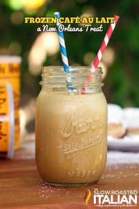 This Frozen Cafe Au Lait Just Like Cafe Du Monde recipe is robust with the flavors of New Orleans. The famous cafe is located in New Orleans, but you do not need to travel the distance to replicate this frozen delight. It only takes three ingredients to blend up. The genius is all in freezing brewed coffee into ice cubes and then blending. This drink recipe will perk you up and cool you down at the same time.