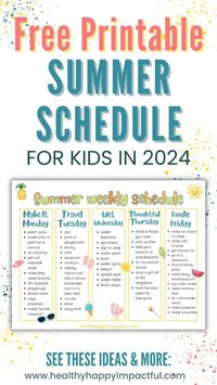 Explore our collection of free printable summer schedules for kids, including daily routines designed for preschoolers, toddlers, kindergarteners, and children aged 8-10. Keep your little ones entertained and organized this summer with our helpful resources to plan fun activities and maintain a structured routine while school is out. Download your favorite summer schedule today and kickstart a memorable season full of adventures!