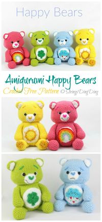 Amigurumi Happy Bears Crochet Free Pattern- Free #Amigurumi; #Bear; Toy Softies Crochet Patterns