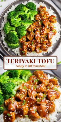 This easy teriyaki tofu recipe is made with fresh garlic and ginger for a better than takeout recipe! It’s ready in about 30 minutes, uses 9 simple ingredients, requires one pan with minimal prep time. It’s the perfect weeknight dinner. rn