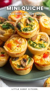 This mini quiche recipe combines fresh veggies, cheese, and eggs, baked in a flaky crust. It's simple to make and perfect for brunch!